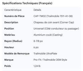 TRAILMOBILE CORNER CAP 7511-A1-08
