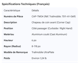 TRAILMOBILE CORNER CAP RH 7511-A1-06R