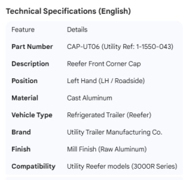 UTILITY CORNER CAP LH 1-1550-043