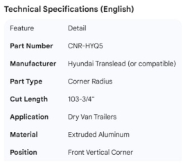 HYUNDAI CORNER RADIUS 103-3/4" CUT LENGTH	