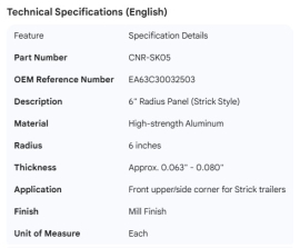 STRICK 6" RAD PANEL (EA63C30032503)