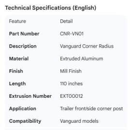 VANGUARD CORNER RADIUS 110" ALUM EXT00012