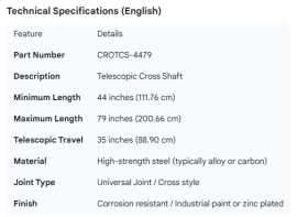CROSS SHAFT TELESCOPIC 44" - 79"