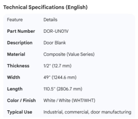 DOOR BLANK 1/2"X49"X110.5" WHT/WHT COMPOSITE VALUE