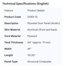 PLYMETAL DOOR PANEL ALU/ALU 3/4" X 49" X 110.50"