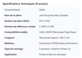 UTILITY DOOR GASKET 3000R 168" 3-3550-0-038