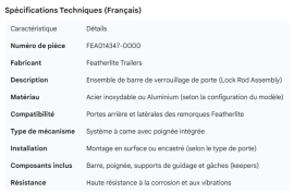 FEATHERLITE DOOR LOCK ROD ASSEMBLY