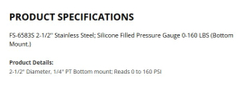 AIR GAUGE LIQUID FILLED 2.5" 160PSI 1/4NPT BOTTOM