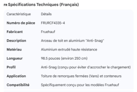 FRUEHAUF ALUM ANTI-SNAG ROOF BOW 98.5"