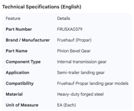 FRUEHAUF PINION LEVEL GEAR