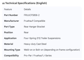 FRUEHAUF REAR HANGER BRACKET