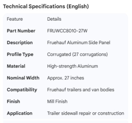 FRUEHAUF SIDE PANEL ALUM 27 CORR