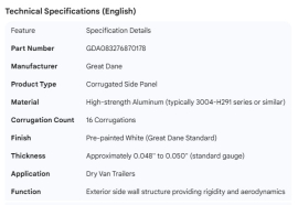 GREAT-DANE CORRUGATED SIDE PANEL 16 CORR.