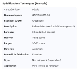 GREAT-DANE TOP RAIL LOWER 30FT