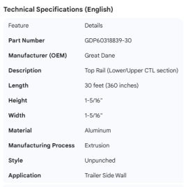 GREAT-DANE TOP RAIL LOWER 30FT