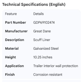 GREAT-DANE SCUFF LINER GALV 10.25"