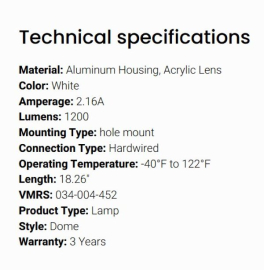 GROTE DOME LIGHT RECTANGULAR 18"