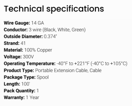 GROTE 3 WAY WIRE ROUND EXTENSION CABLE (100')