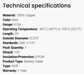 GROTE BATTERY CABLE RED 4GA (25')