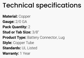 GROTE BATTERY CONNECTOR COPPER 2/0 X 3/8 (2)