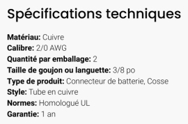 GROTE BATTERY CONNECTOR COPPER 2/0 X 3/8 (2)