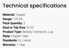 GROTE BATTERY CONNECTORS COPPER 1/0 X 5/16 (2)