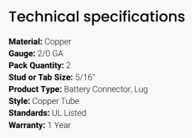 GROTE BATTERY CONNECTOR COPPER LUG 2 GA X 5/16