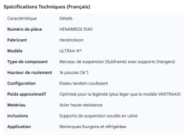 HENDRICKSON ULTRAA-K SUBFRAME WITH HANGERS 16" RIDE HEIGHT
