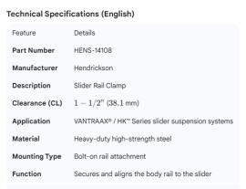HEDRICKSON SLIDER RAIL CLAMP 1-1/2" CL