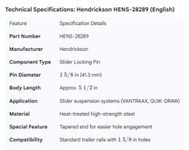 HENDRICKSON SLIDER PIN 1-5/8"