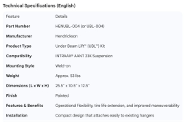 HENDRICKSON LIFT KIT FOR AANT 23K