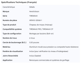 HENDRICKSON TIREMAAX HUBCAP