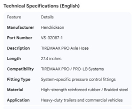HENDRICKSON TIREMAAX PRO AXLE HOSE 27.4"