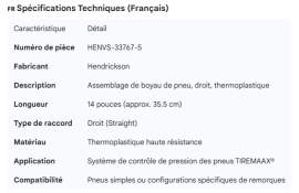 HENDRICKSON TIRE HOSE ASSY STRAIGHT THERMO 14"