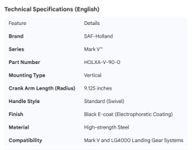 HOLLAND CRANK HANDLE MARK V 9.125" VERTICAL