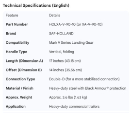 HOLLAND CRANK HANDLE MARK V 17" VERTICAL