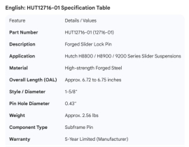 HUTCH FORGED SLIDER LOCK PIN