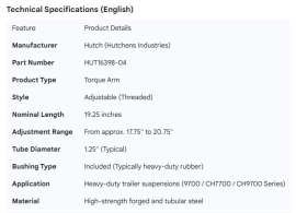 HUTCH ADJUSTABLE TORQUE ARM 19.25"