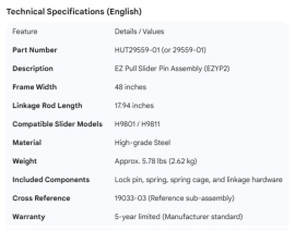 HUTCH EASY PULL SLIDER PIN ASSY 48"