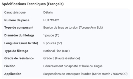 HUTCH TORQUE ARM BOLT 1" X 5"