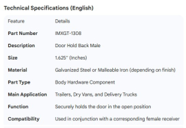 DOOR HOLD BACK MALE 1.625"