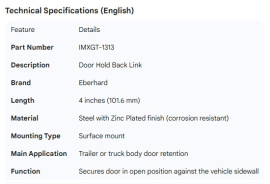 EBERHARD DOOR HOLD BACK LINK 4"
