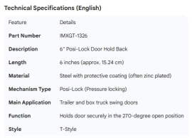 DOOR HOLD BACK POSI-LOCK 6"