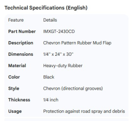 MUD FLAP BLACK RUBBER 1/4 X 24 X 30 CHEVRON