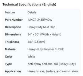 MUD FLAP WHITE 3/8 X 24 X 30