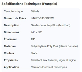 MUDFLAP 24" X 30" X 1/4" WHITE POLY PLUS