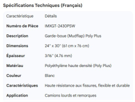 MUDFLAP 24" X 30" X 3/16" WHITE POLY PLUS