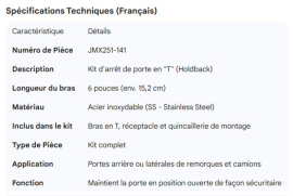 DOOR HOLDBACK T 6" SS KIT
