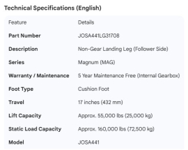 JOST NON-GEAR LEG MAG 5 YR IN MNT CUSH FT 17"TRVL