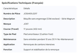 JOST NON-GEAR LEG MAG 10 YR IN MNT CUSH FT 17"TRVL